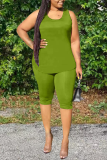 Green Casual Solid Patchwork U Neck Plus Size Two Pieces