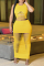 Yellow Sexy Solid Ripped O Neck Sleeveless Two Pieces