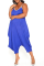 Blue Casual Solid Split Joint Spaghetti Strap Plus Size Jumpsuits