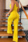 Yellow Sexy Casual Solid Bandage Spaghetti Strap Regular Jumpsuits