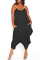 Black Casual Solid Split Joint Spaghetti Strap Plus Size Jumpsuits