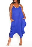 Blue Casual Solid Patchwork Spaghetti Strap Plus Size Jumpsuits