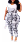 Black And White Casual Plaid Split Joint Plus Size