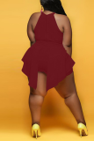 Rose Red Sexy Fashion Sleeveless Plus Size Romper