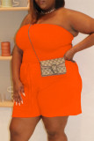 Orange Sexy Casual Solid Backless Strapless Plus Size Jumpsuits