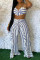 Grey Sexy Casual Striped Print Bandage Backless Spaghetti Strap Sleeveless Two Pieces