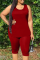 Red Casual Solid Split Joint U Neck Plus Size Two Pieces