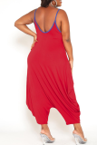 Red Casual Solid Patchwork Spaghetti Strap Plus Size Jumpsuits