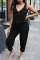Black Casual Solid Patchwork Frenulum Buttons O Neck Straight Jumpsuits