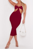 White Sexy Solid Hollowed Out Pencil Skirt Dresses