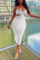White Sexy Solid Hollowed Out Pencil Skirt Dresses