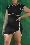 Black Sexy Solid Patchwork Zipper O Neck Pencil Skirt Dresses
