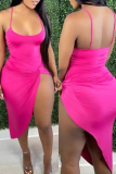 Rose Red Fashion Sexy Solid Backless Swimwears
