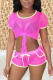 Pink Sexy Solid Patchwork O Neck Short Sleeve Two Pieces