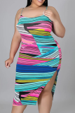 Black Sexy Patchwork Tie-dye Spaghetti Strap Pencil Skirt Plus Size Dresses