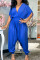 Tangerine Casual Solid Patchwork Frenulum V Neck Loose Jumpsuits