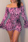 Rose Red Sexy Print Split Joint Draw String Pearl Off the Shoulder Pencil Skirt Dresses