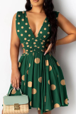 Green Sexy Dot Hollowed Out Split Joint Cake Skirt Dresses