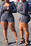 Silver Elastic Fly High Striped Straight shorts Two-piece suit
