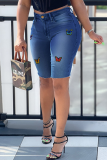 Medium Blue Casual Butterfly Print Patchwork Plus Size Jeans