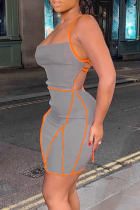 Grey Sexy Solid Split Joint Backless Spaghetti Strap Sling Dress Dresses