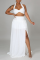 White Sexy Solid Mesh Halter Sleeveless Two Pieces