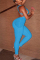 Blue Fashion Sexy Solid Hollowed Out Backless V Neck Skinny Jumpsuits