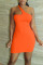 Tangerine Sexy Solid Patchwork Asymmetrical Collar Pencil Skirt Dresses