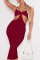 Burgundy Sexy Solid Hollowed Out Pencil Skirt Dresses