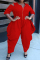Red Fashion Casual Solid Zipper O Neck Plus Size Jumpsuits