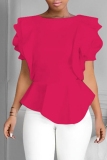 Rose Red Fashion Casual Solid Patchwork O Neck Tops