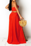 Red Sexy Dot High Opening Strapless Sleeveless Two Pieces