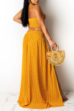 Yellow Sexy Dot High Opening Strapless Sleeveless Two Pieces