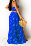 Blue Sexy Dot High Opening Strapless Sleeveless Two Pieces