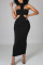 Black Sexy Solid Hollowed Out Split Joint Half A Turtleneck Pencil Skirt Dresses