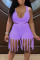 Purple Sexy Solid Tassel Split Joint Asymmetrical Collar Sleeveless Two Pieces