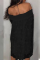 Black Trendy Dew Shoulder Polka Dot Transparency Mid Calf A Line Dress
