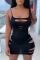 Black Sexy Solid Ripped Spaghetti Strap Pencil Skirt Dresses