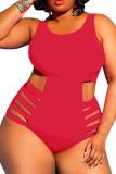 White Sexy Solid Hollowed Out U Neck Plus Size Swimwear