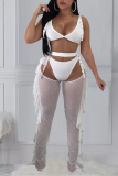 White Sexy Solid Hot Drilling Patchwork Mesh Swimwears