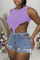Purple Sexy Solid Patchwork Asymmetrical O Neck Tops