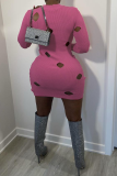 Pink Sexy Solid Patchwork Half A Turtleneck Pencil Skirt Dresses
