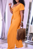 Orange Fashion Casual Solid With Belt Regular Jumpsuits