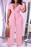 Pink Fashion Casual Solid With Belt Regular Jumpsuits