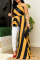 Yellow Street Striped Print Patchwork Asymmetrical Oblique Collar Irregular Dress Dresses