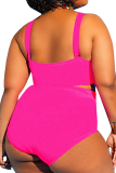 Pink Sexy Solid Hollowed Out U Neck Plus Size Swimwear