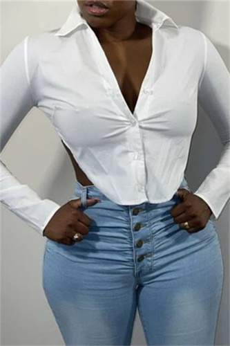 White Sexy Casual Solid Backless Asymmetrical Turndown Collar Tops