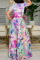 Multi-color Elegant Print Patchwork Half A Turtleneck Short Sleeve Two Pieces