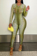 Green Fashion Casual Print Basic O Neck Skinny Jumpsuits