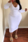 White Fashion Casual Solid Basic U Neck Long Sleeve Dresses